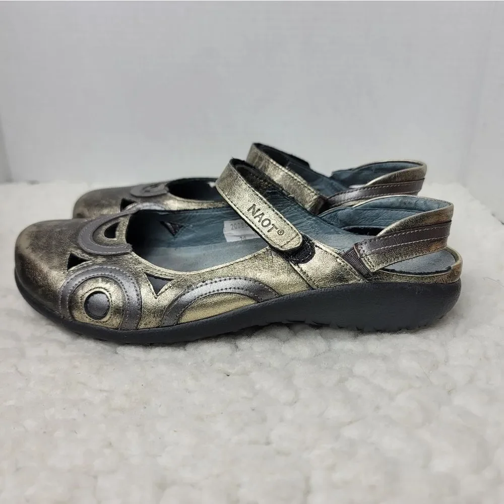 Naot Rongo Women’s Mary Jane Slingback Sandal Size 8.5 Gold Metallic Close Toe